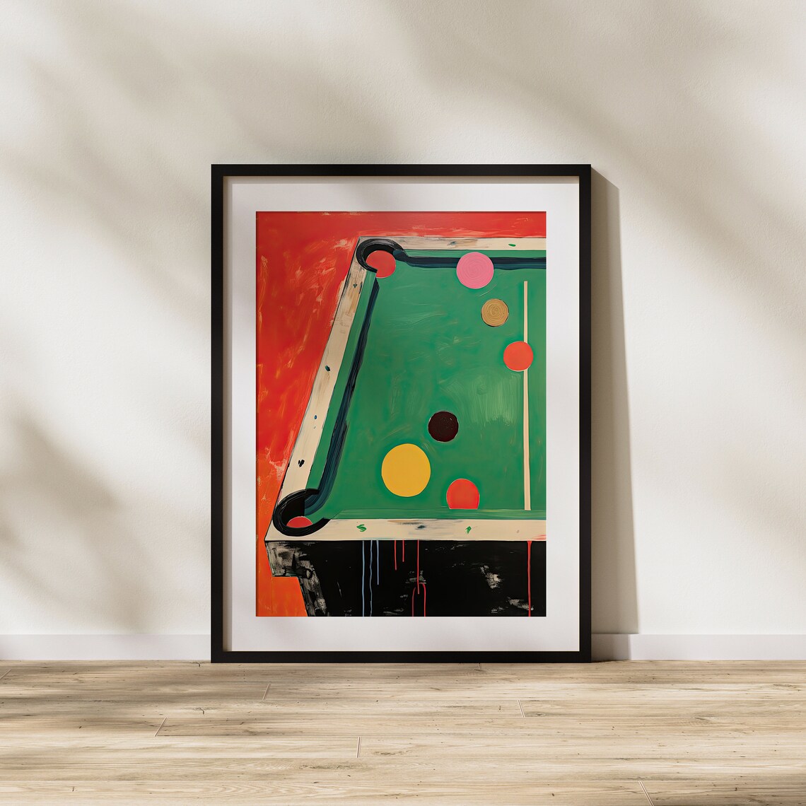 Colorful Modern Pool Table Billiards Room Gouache Illustration Poster - Image 3