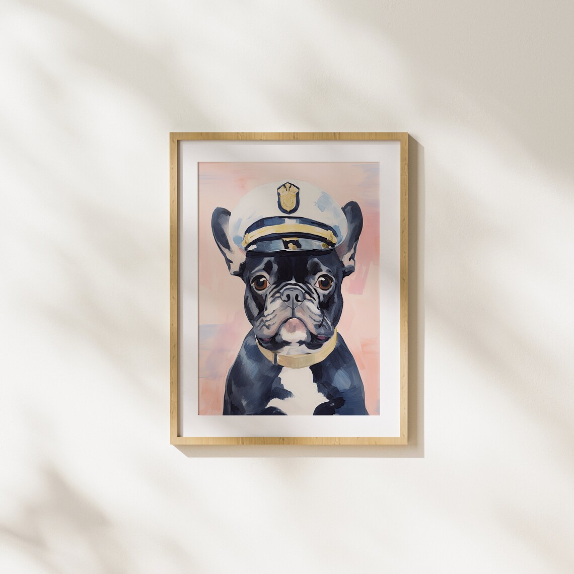 French Bulldog Wearing Captain Hat Sailor Dog Portrait Art Poster