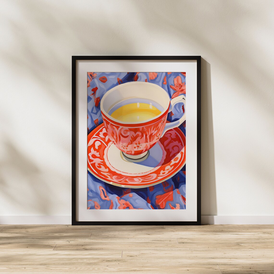 Red Teacup of Golden Tea Colorful Still Life Tea Time Art Poster - Image 2