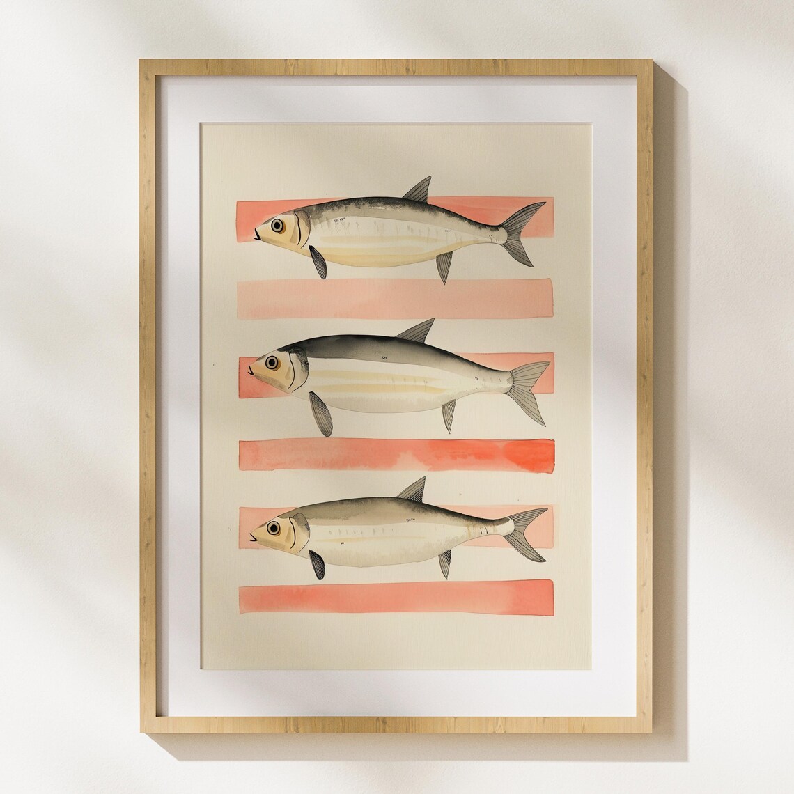 Striped Sardine Illustration Fish Sealife Modern Art Soft Colors