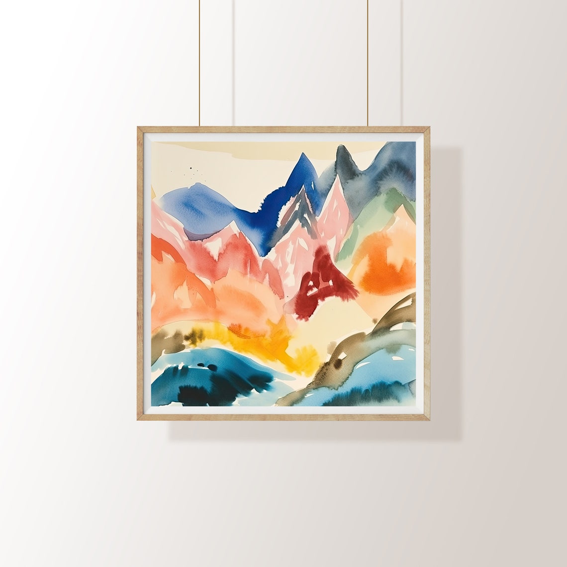 Layered Rainbow Mountain Ridges Dreamy Watercolor Landscape Poster