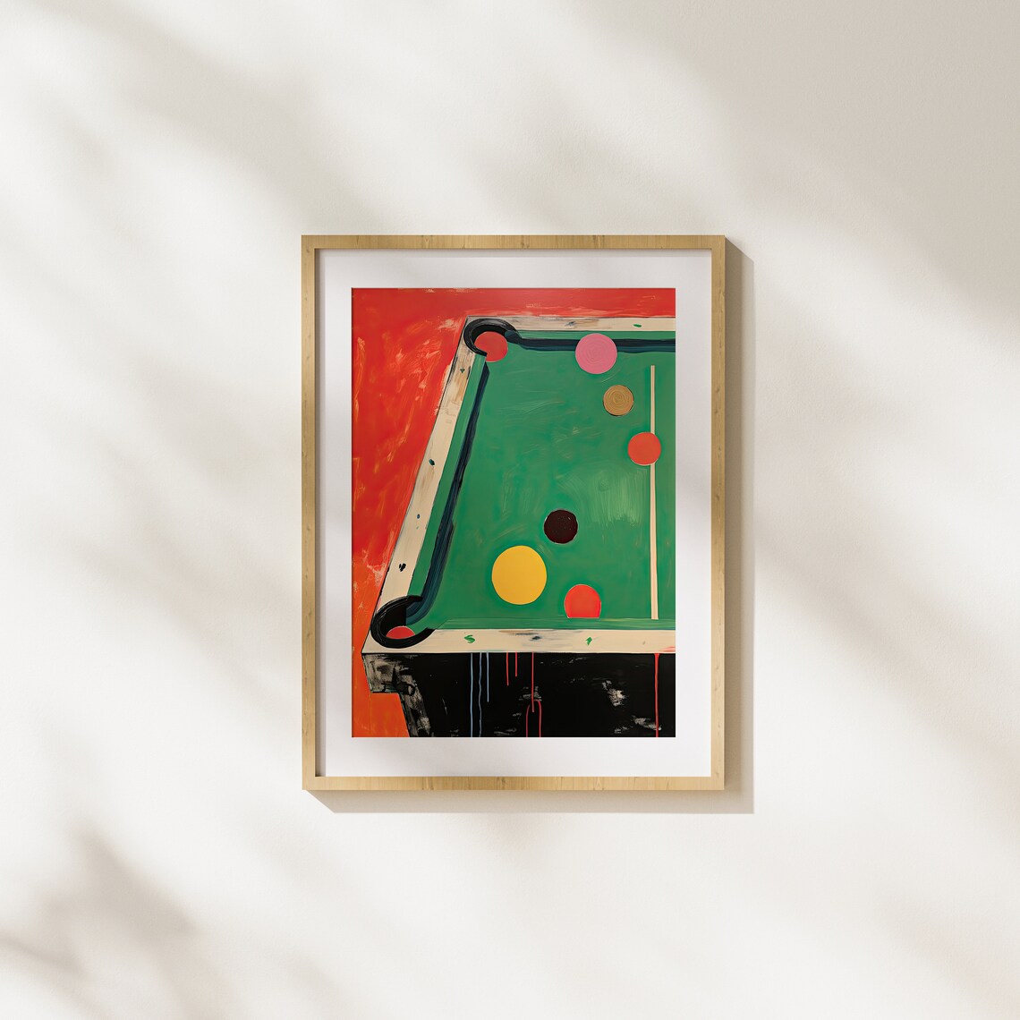Colorful Modern Pool Table Billiards Room Gouache Illustration Poster