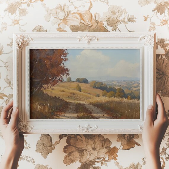 Golden Autumn Countryside Path Landscape Vintage Oil Painting Poster