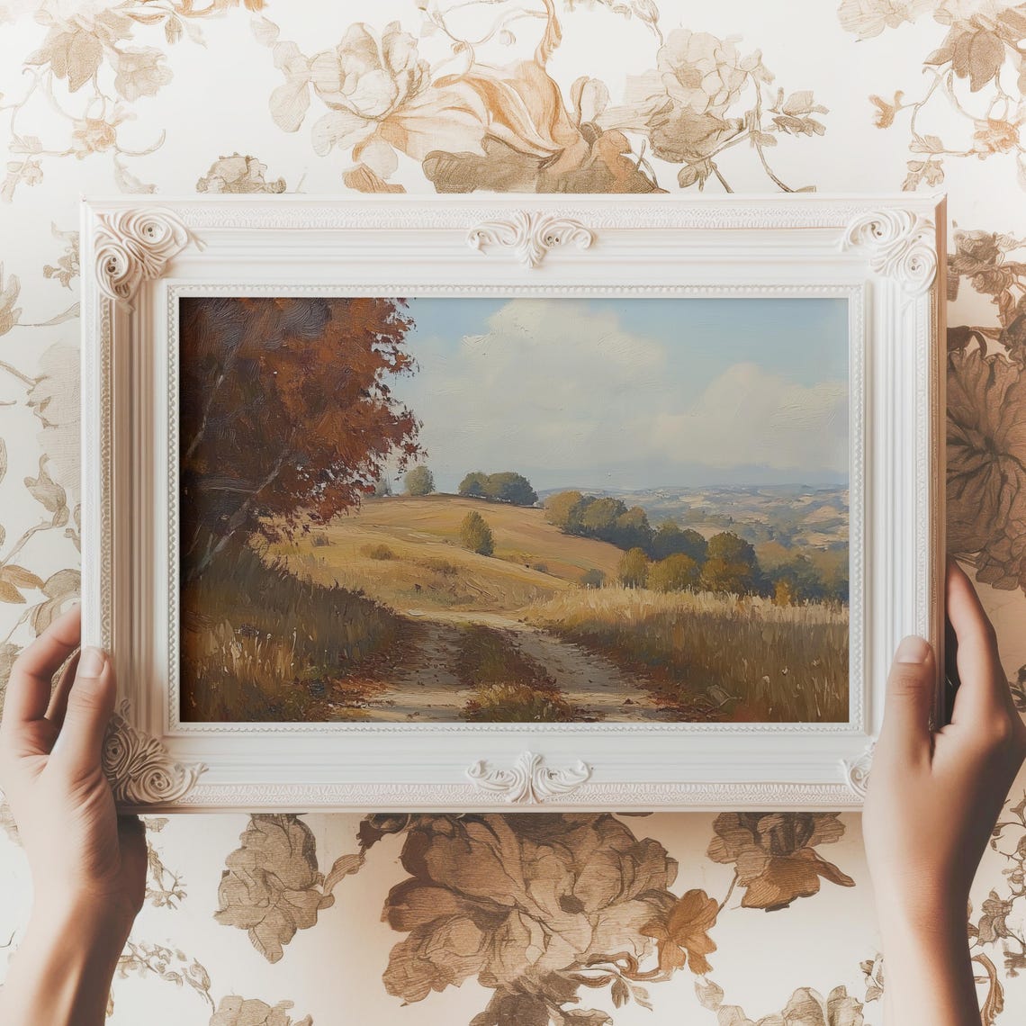 Golden Autumn Countryside Path Landscape Vintage Oil Painting Poster