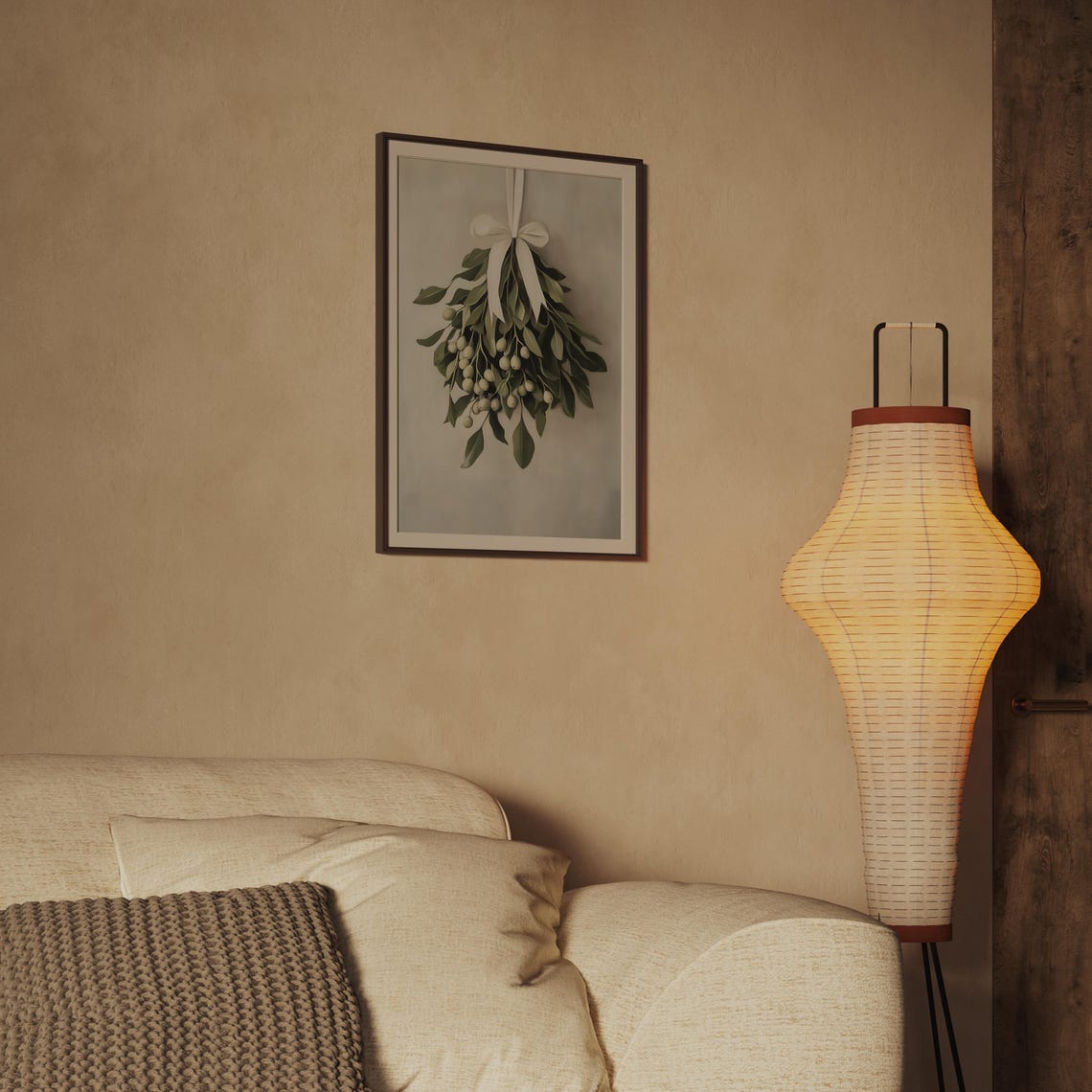 Mistletoe Sprig With White Ribbon Christmas Botanical Art Poster - Image 2