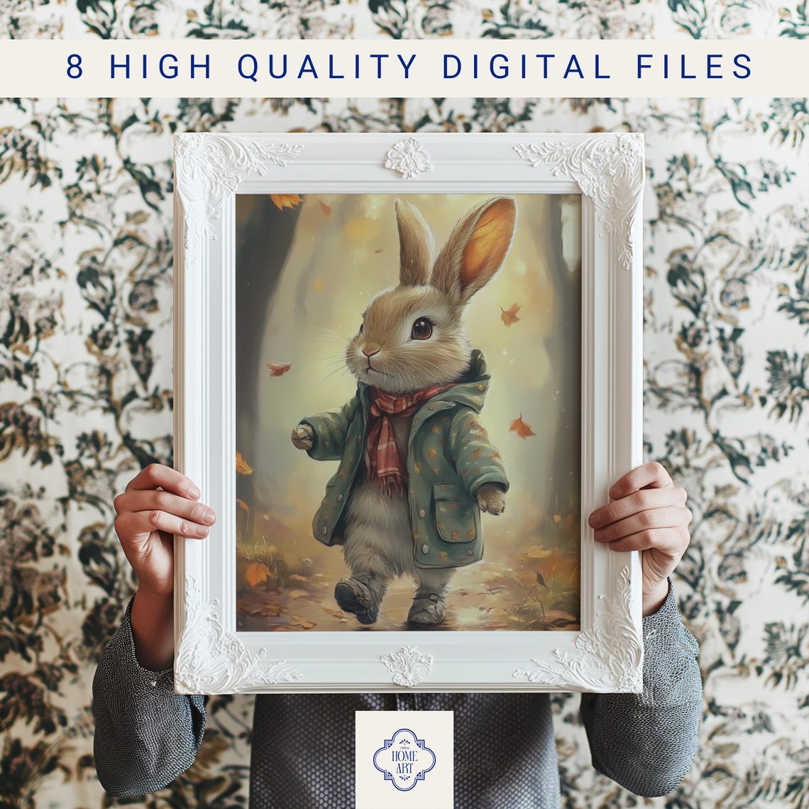 Cute Hiking Easter Bunny Print Vintage Spring Rabbit Wall Art Nursery Kids Room Decor Antique Bunny Painting - Image 3
