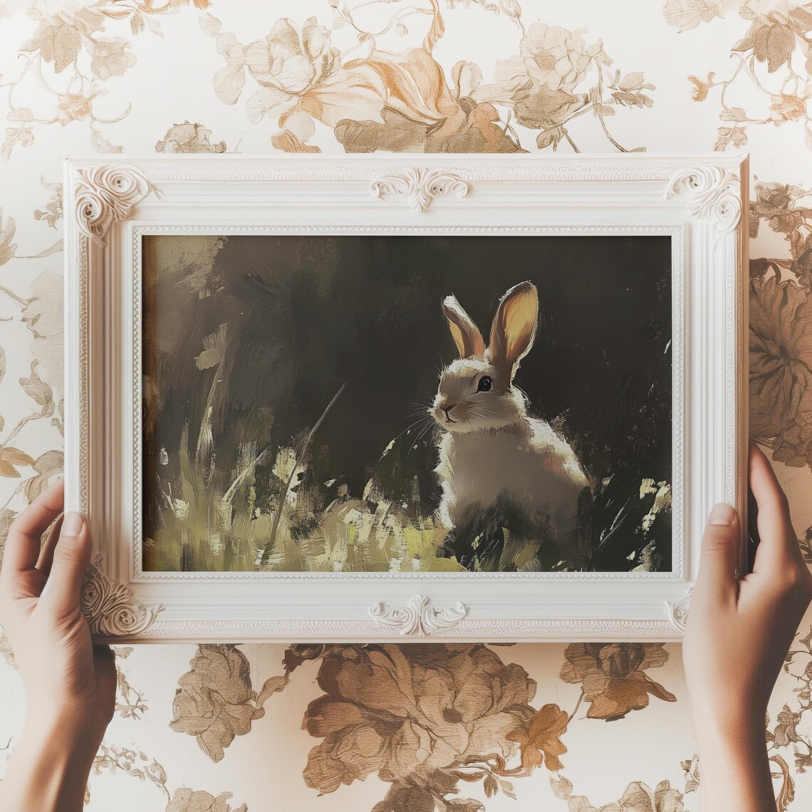 Vintage Easter Bunny Art Print, Rustic Farmhouse Decor