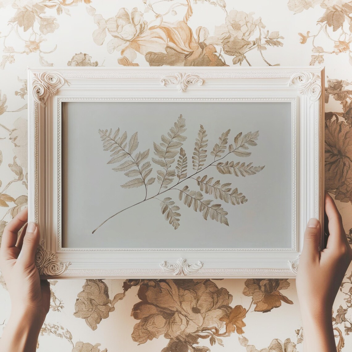 Vintage Fern Sketch Gray Botanical Minimalist Stem Art Poster