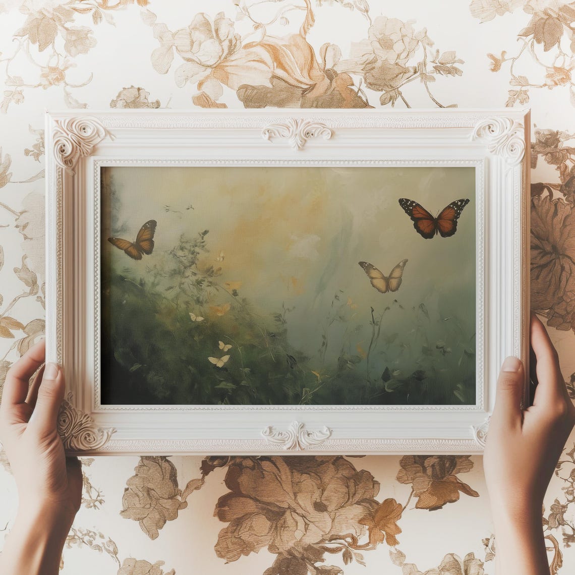 Butterflies Misty Meadow Golden Light Garden Insect Art Poster