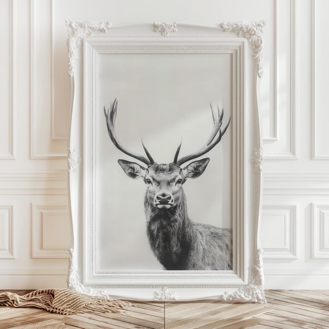 Majestic Stag Portrait Minimalist Black and White Deer Head Poster
