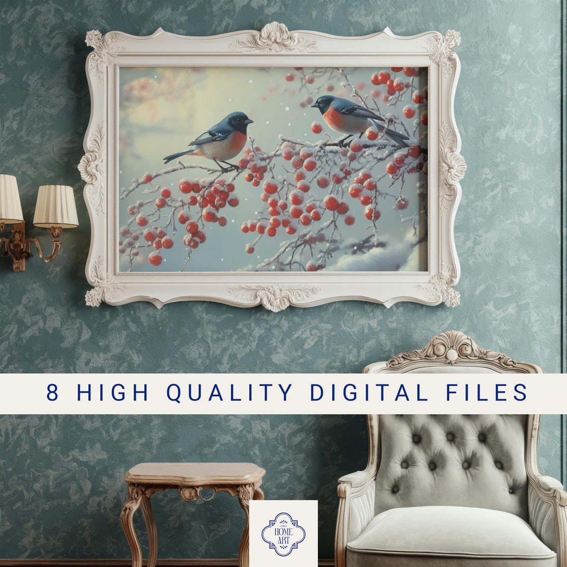 Winter Birds Red Berries Snowy Branch Songbird Holiday Art Poster - Image 3