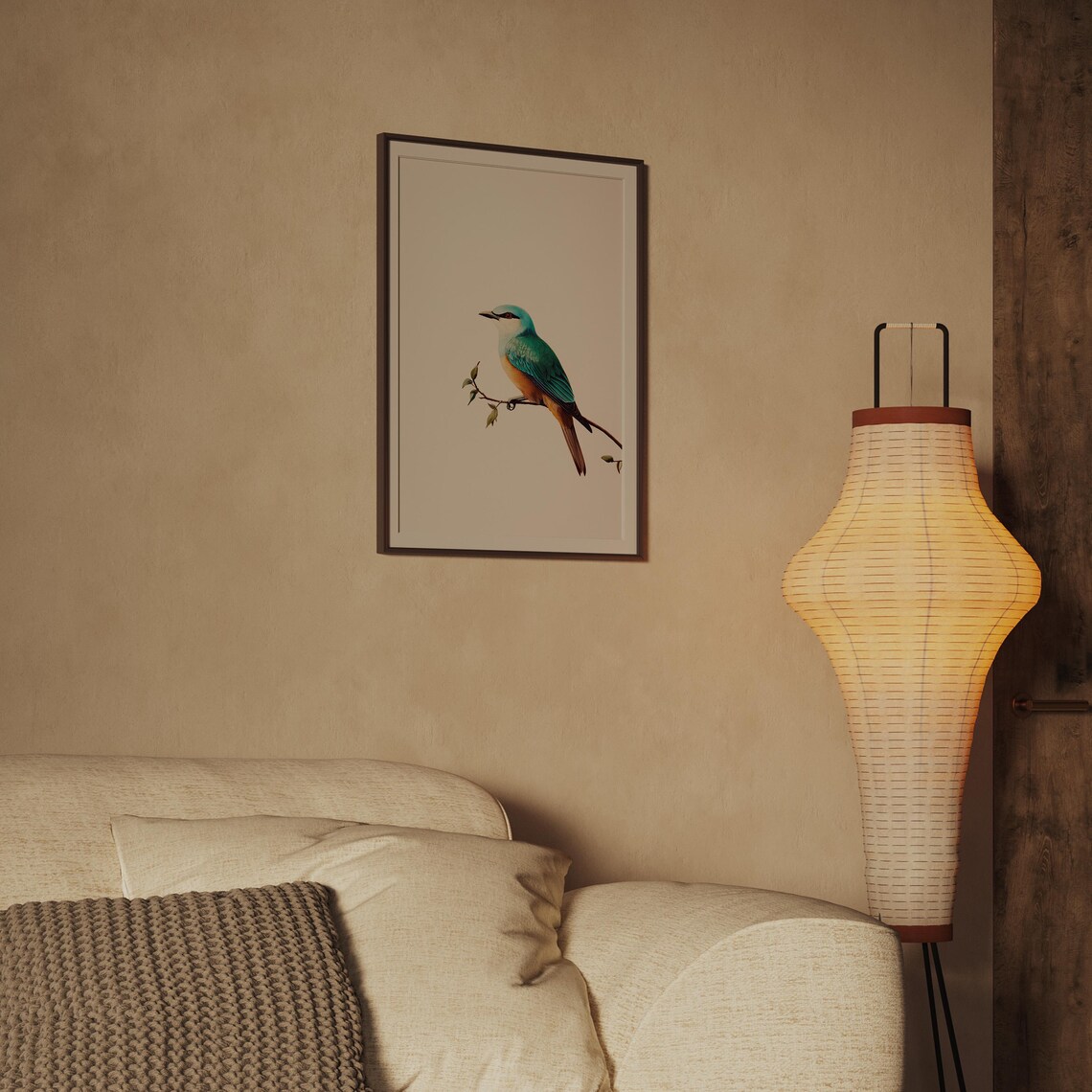 Turquoise Bird Perched Branch Vintage Blue Songbird Art Poster - Image 2
