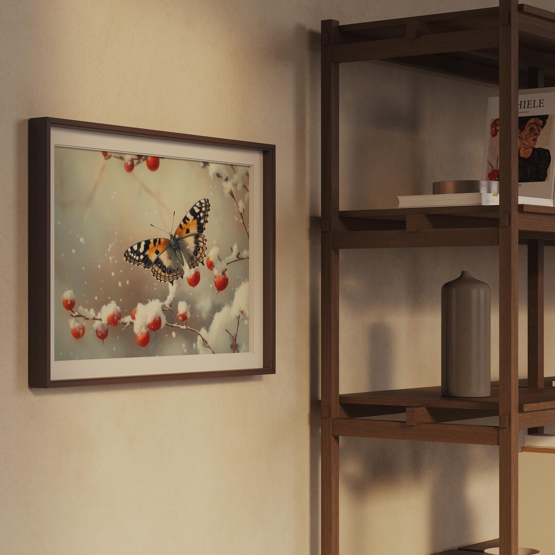 Butterfly On Snowy Winter Berry Branch Seasonal Nature Art Poster - Image 2