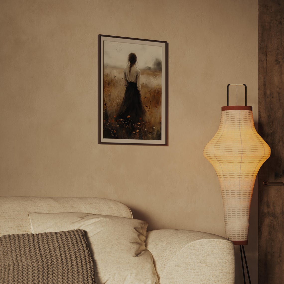 Woman Wildflower Meadow Moody Vintage Dark Romantic Wall Art - Image 2