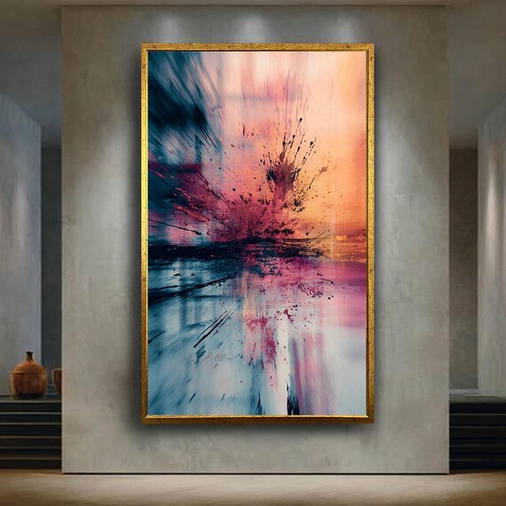Abstract Color Splash Wall Art Print Modern Expressionist Canvas Vibrant Orange Pink Purple Poster Contemporary Home Decor