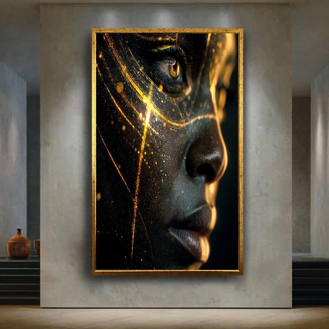 Dark Beauty Golden Light Constellation Face Portrait Art Print