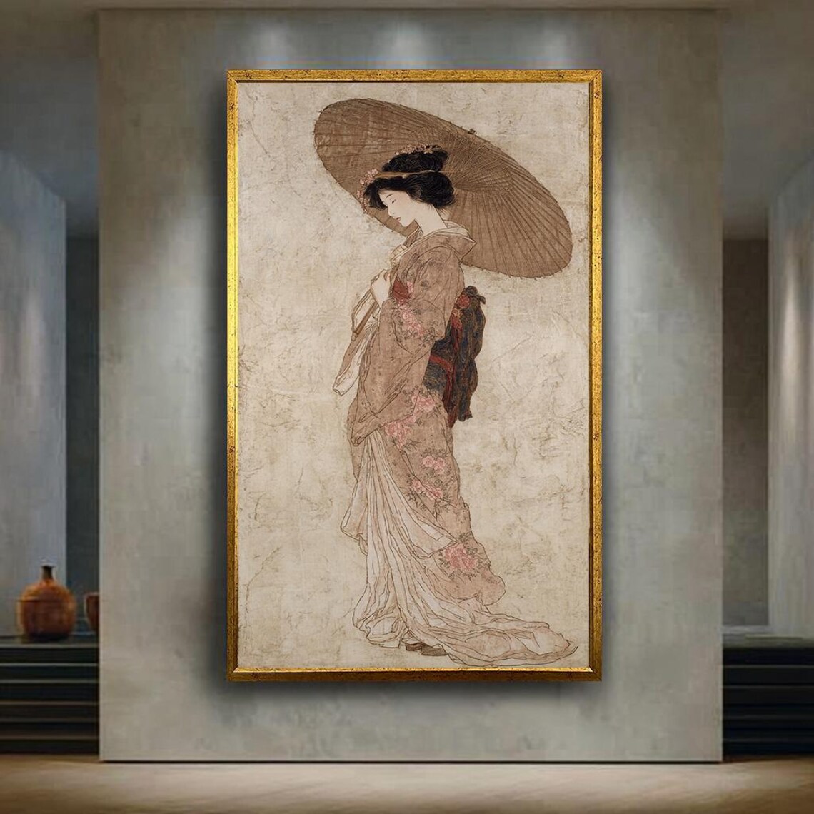 Vintage Japanese Woman, Kimono and Umbrella Art Print