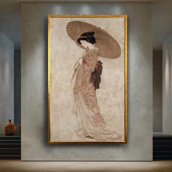 Vintage Japanese Woman, Kimono and Umbrella Art Print
