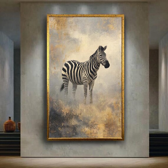Vintage Zebra Wall Art Canvas Elegant Safari Wildlife Painting Style Print For Modern Boho Or Rustic Home Room Decor
