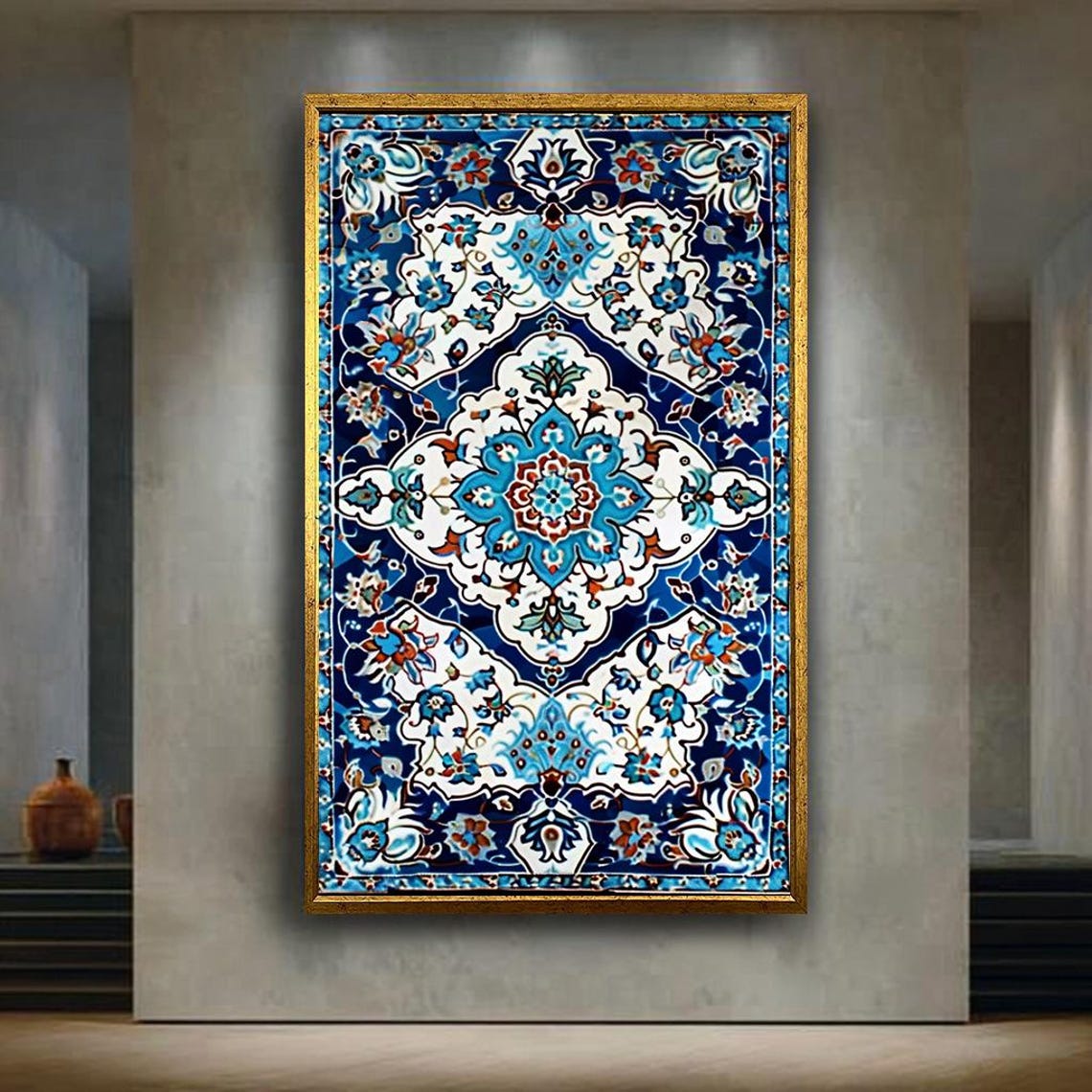 Ottoman Floral Iznik Tile Blue White Vintage Ceramic Pattern Print