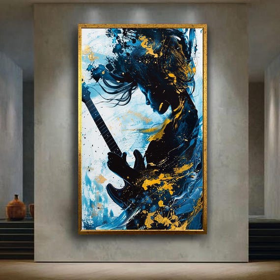 Electric Guitar Player Silhouette Canvas Wall Art Abstract Music Painting For Home Decor Gift Musicians And Rock Lovers