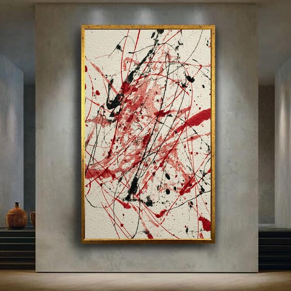 Abstract Red And Black Canvas Print Modern Paint Splatter Wall Art For Bold Interior Design Minimal Home Or Creative Studio Decor
