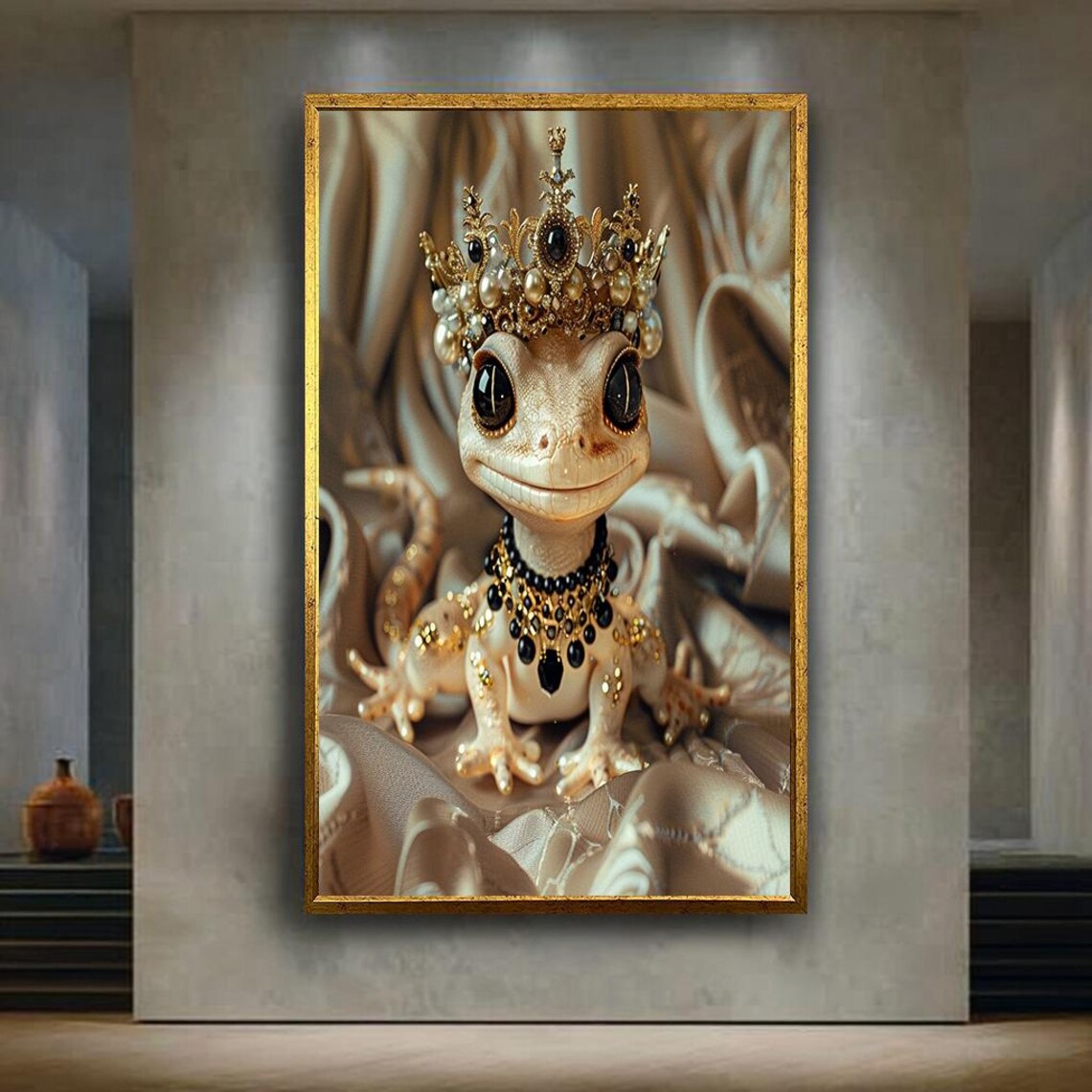 Crowned Gecko with Jewels Royal Cute Fantasy Animal Art Poster