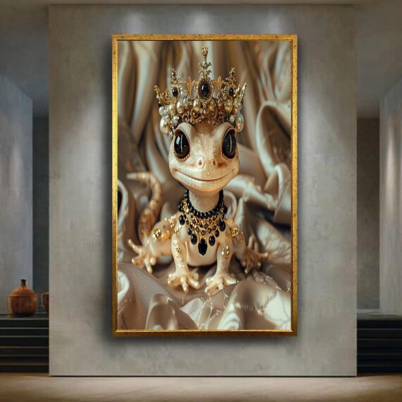 Crowned Gecko with Jewels Royal Cute Fantasy Animal Art Poster
