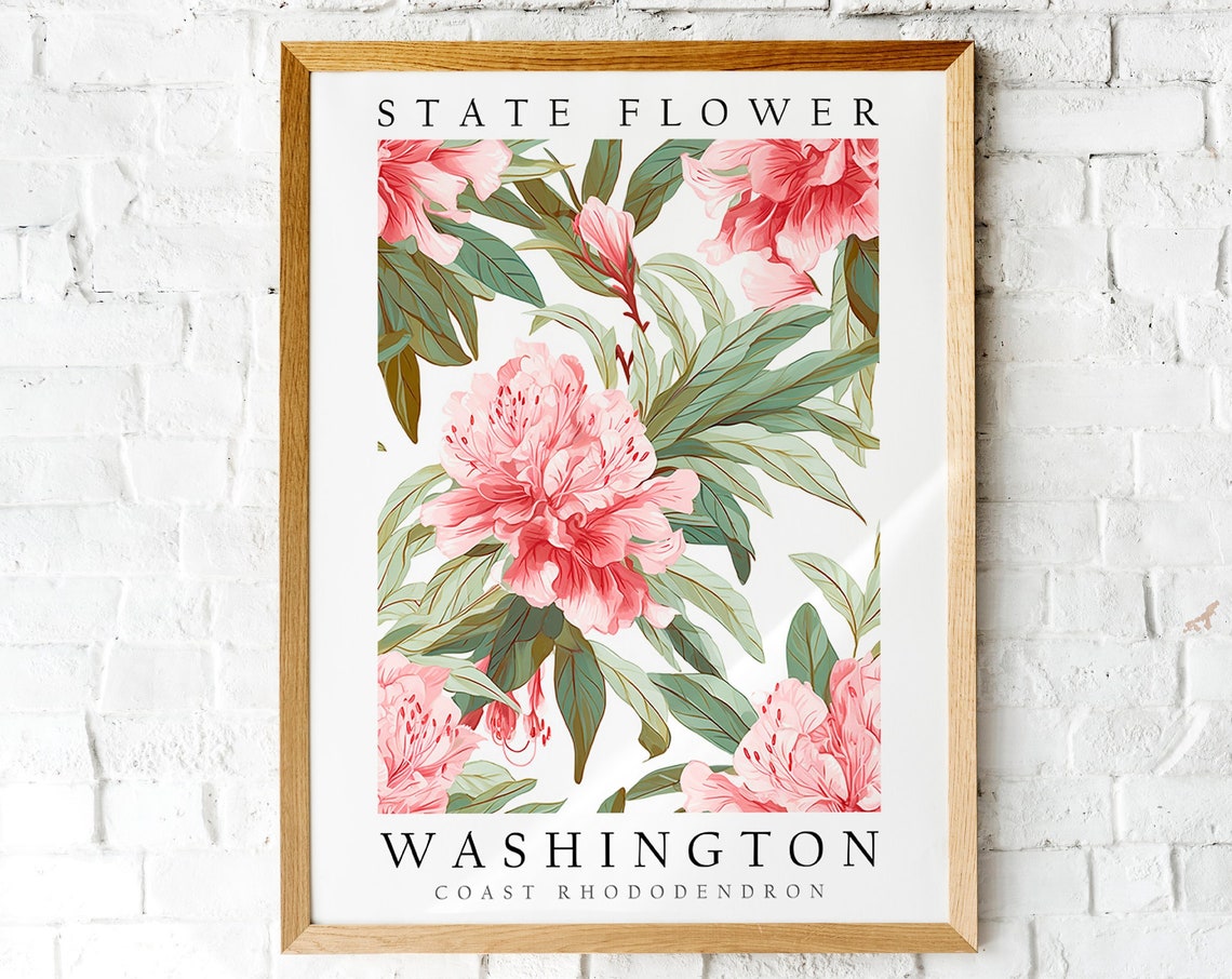 Coast Rhododendron Washington State Flower Print Pink Botanical Bloom