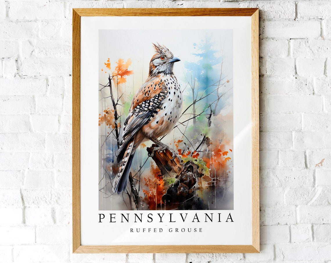 Ruffed Grouse Pennsylvania State Bird Autumn Watercolor Poster