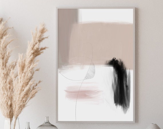 Modern Beige Black Painting Neutral Print Contemporary Print Abstract Print Beige Abstract Wall Art