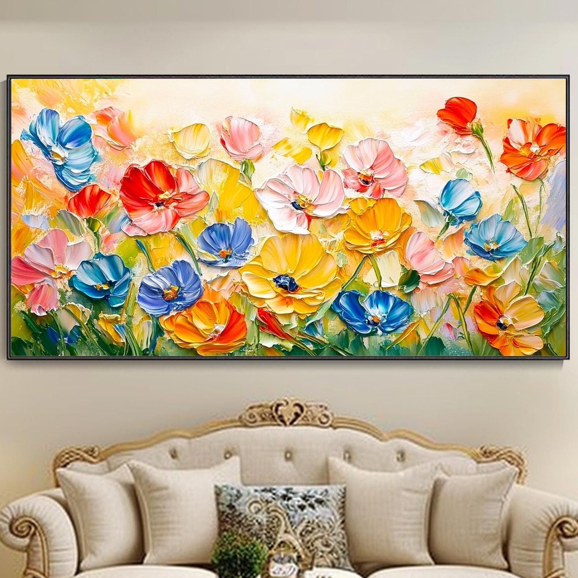 3d Vivid Flower Hand Painted Oil Painting Abstract Colorful Flower Sea Art Creative Decor Painting Living Room Home Wall Art Painting