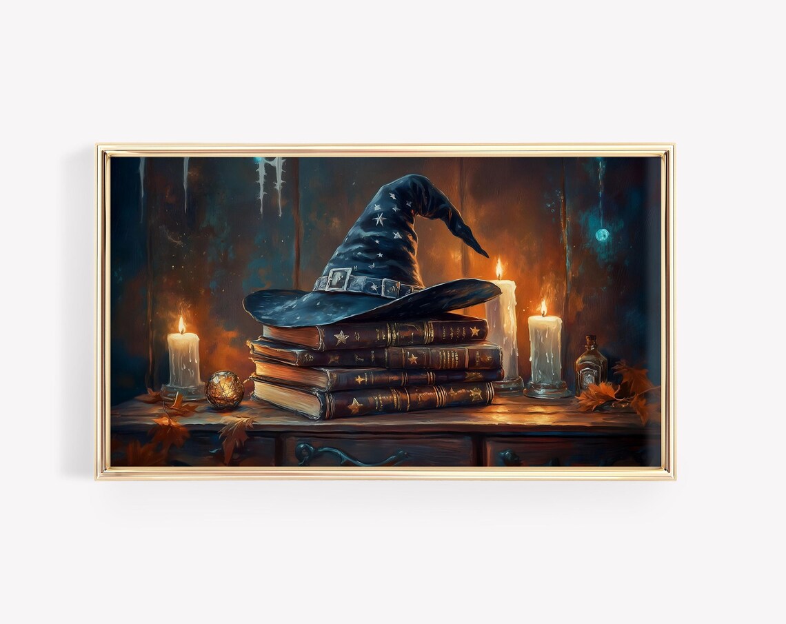 Witch Hat and Spell Books Halloween Art Print