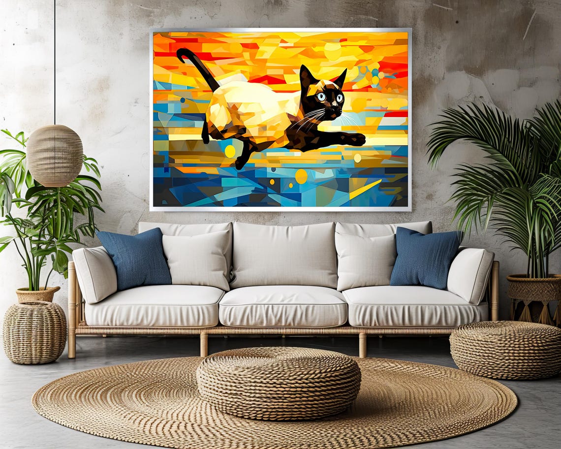 Geometric Siamese Cat Leaping Colorful Pop Art Feline Poster - Image 3