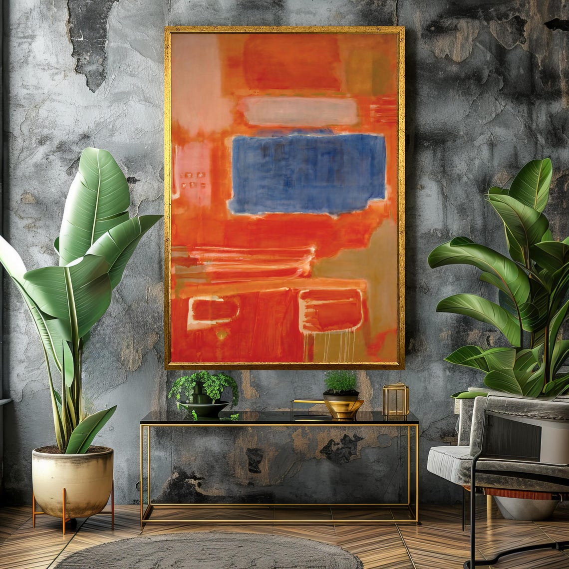 Expressive Orange Blue Abstract Color Field Modern Art Poster - Image 4