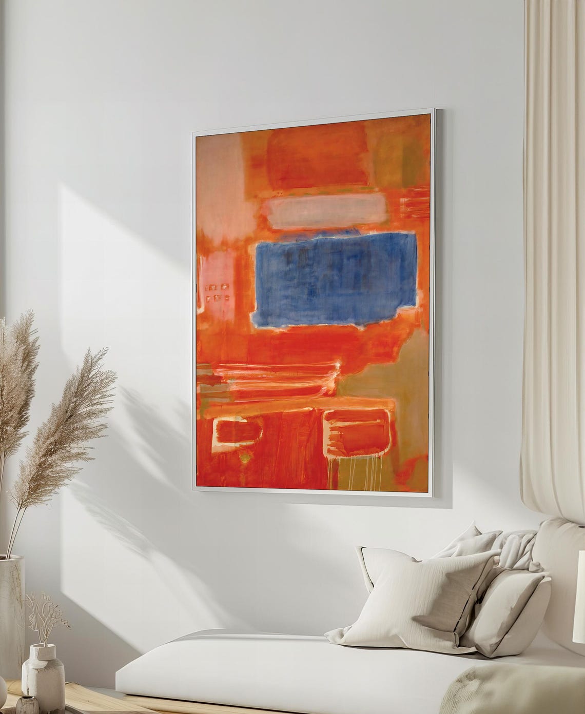 Expressive Orange Blue Abstract Color Field Modern Art Poster