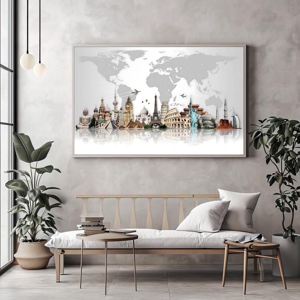 Minimalist World Landmarks Skyline Collage Travel Lover Gift Poster - Image 2