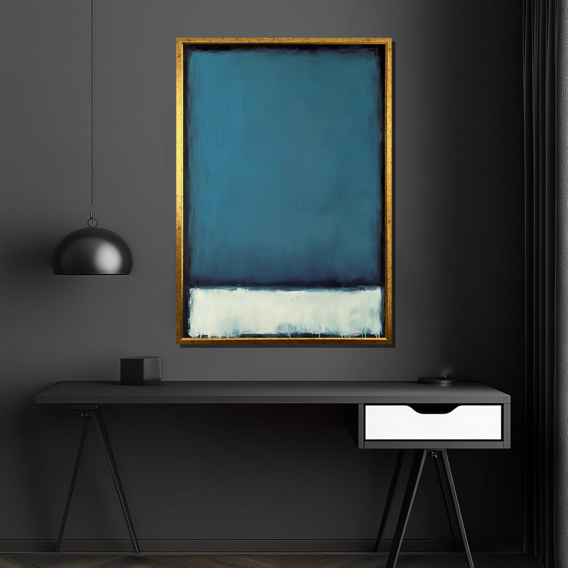 Rothko Style Deep Teal And White Color Field Abstract Poster - Image 4