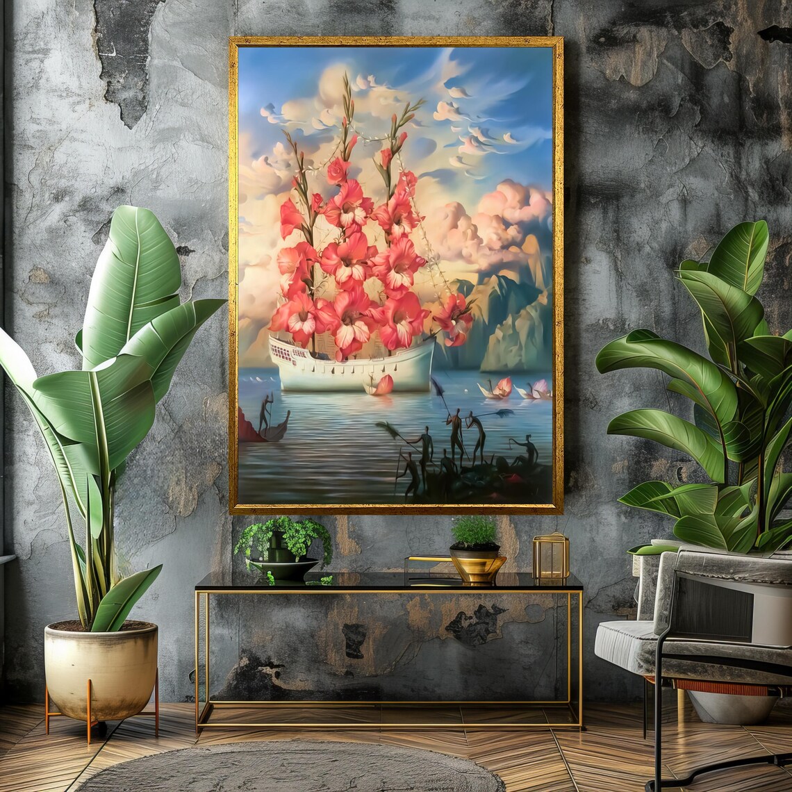 Surrealist Ship With Flower Sails Dreamlike Ocean Voyage Poster - Image 4