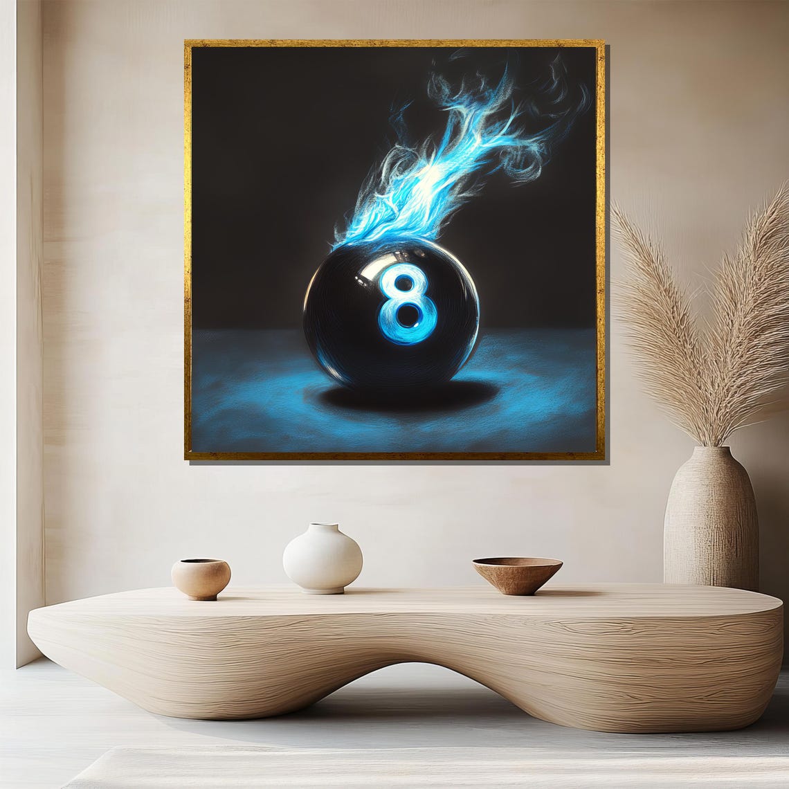 Flaming 8 Ball With Blue Fire Billiards Game Room Art Poster