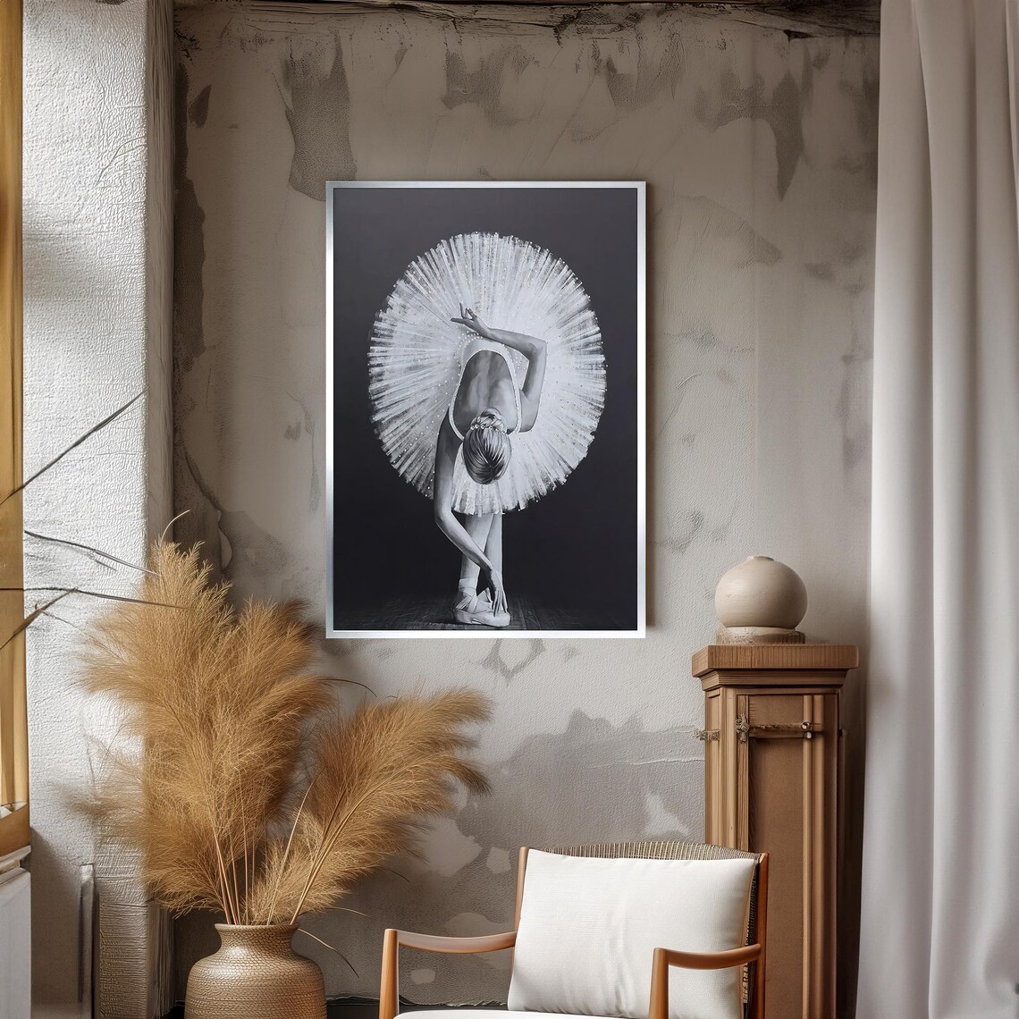 Black And White Ballerina Bowing Graceful Ballet Dance Wall Poster - Image 3