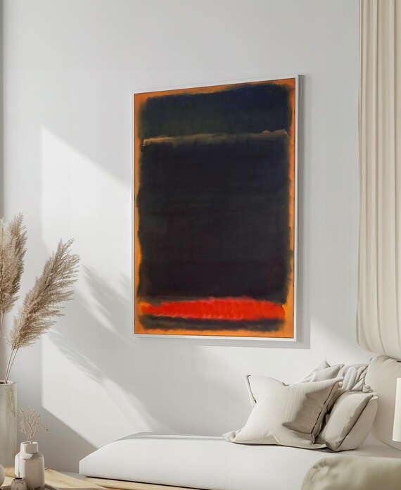 Mark Rothko Painting Deep Black And Red Abstract Art With Orange Borders Unique Gift For Modern Art Enthusiasts