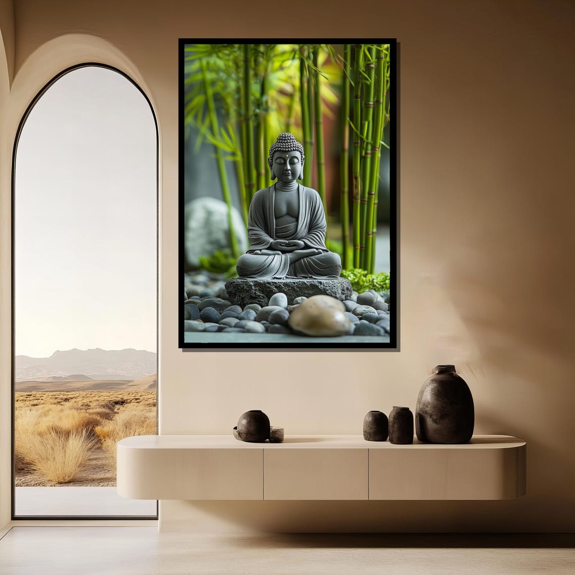 Stone Buddha Statue In Bamboo Garden Zen Meditation Decor Poster - Image 3