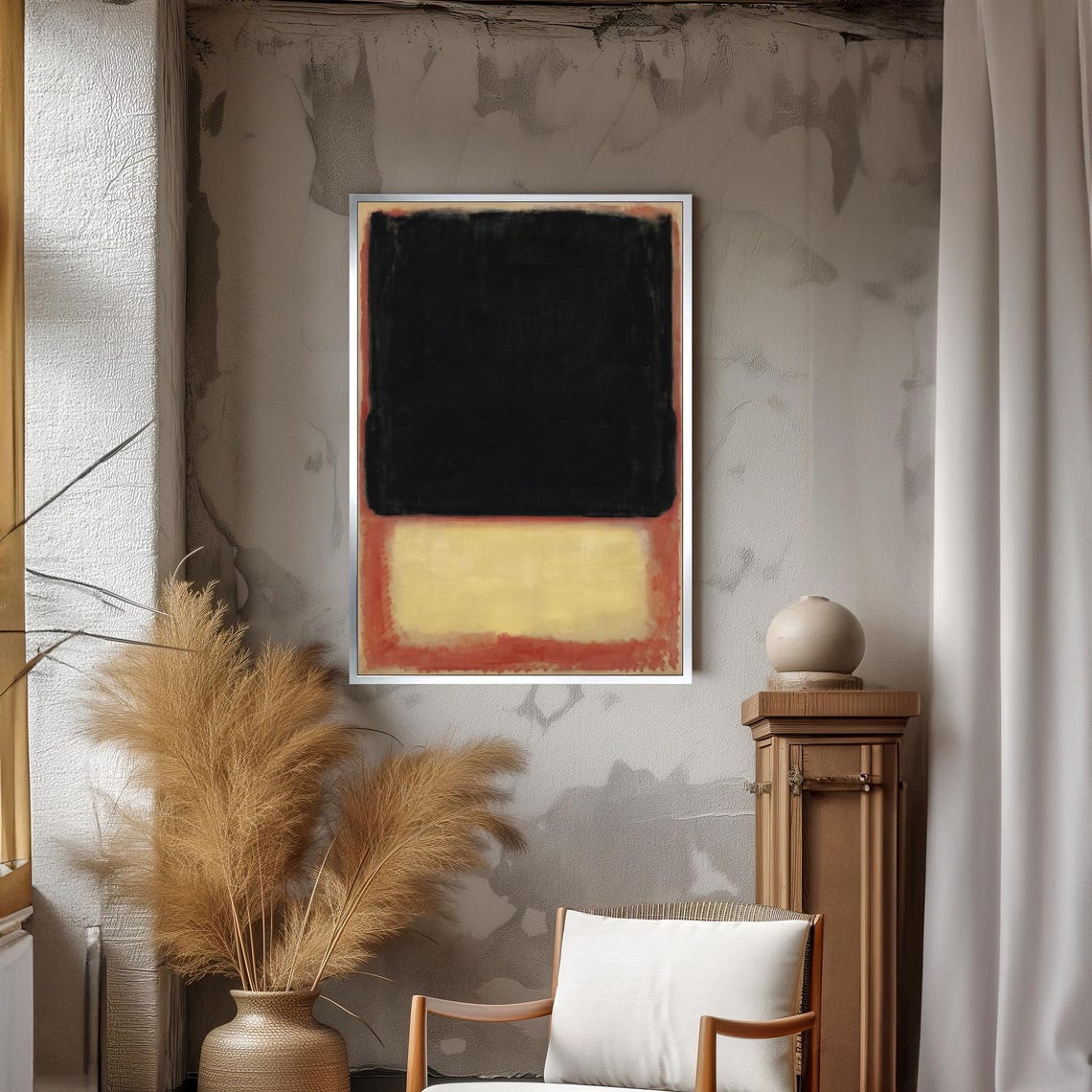 Mark Rothko Style Deep Black And Warm Cream Abstract Art Poster - Image 3