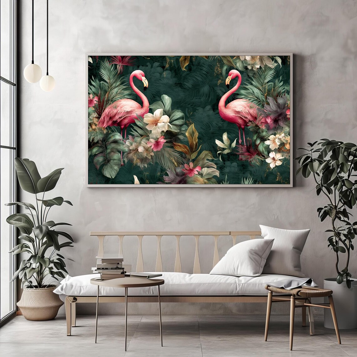 Pink Flamingos In Lush Tropical Jungle Exotic Painting Poster - Image 2