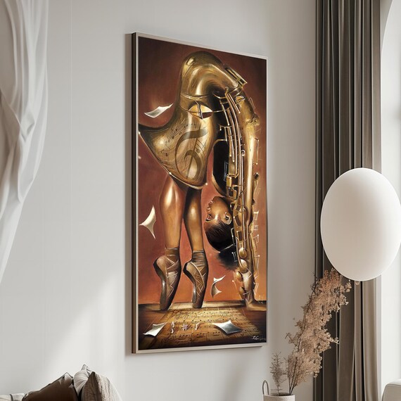 Surreal Ballerina Merged With A Golden Saxophone In Dreamlike Art Poster