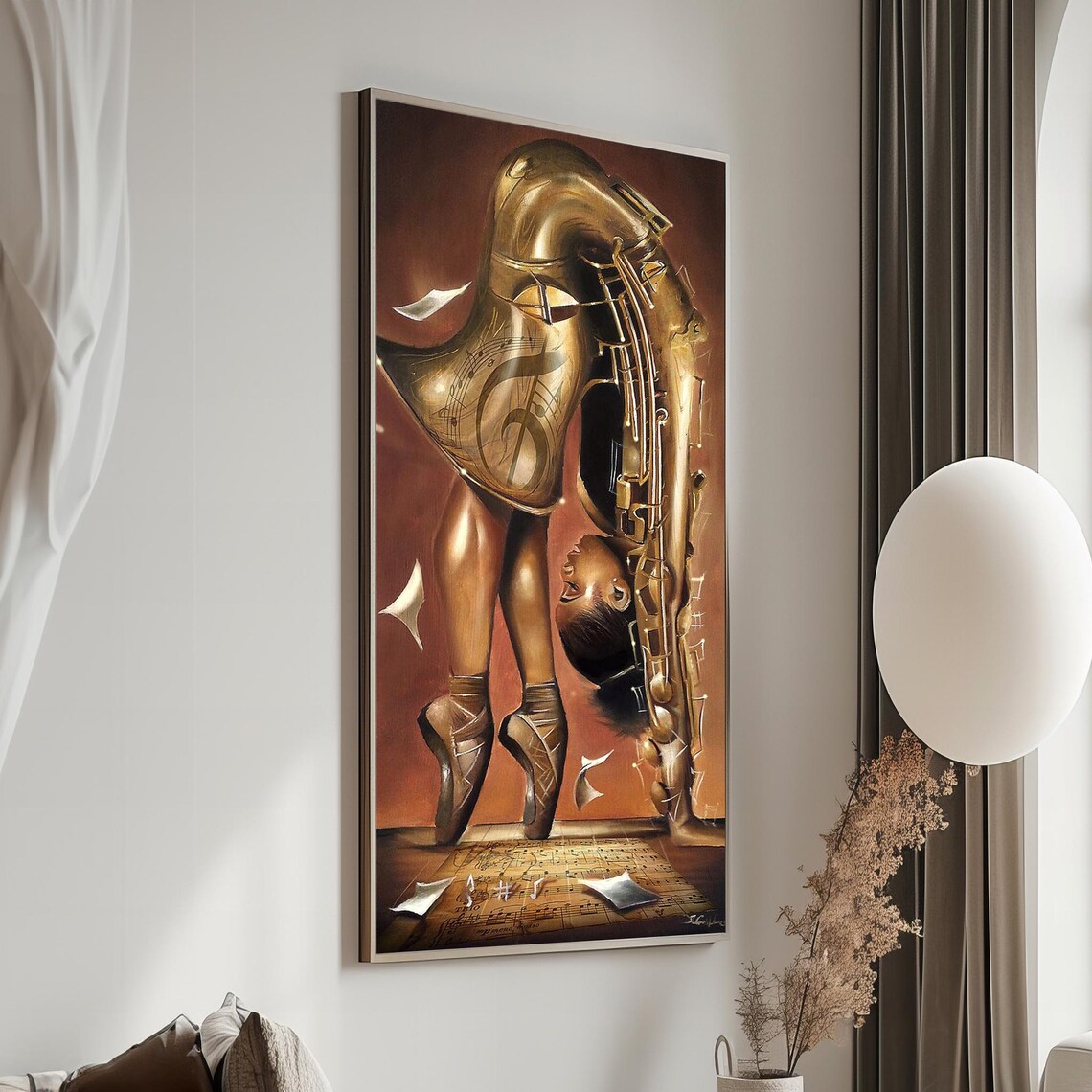 Surreal Ballerina Merged With A Golden Saxophone In Dreamlike Art Poster