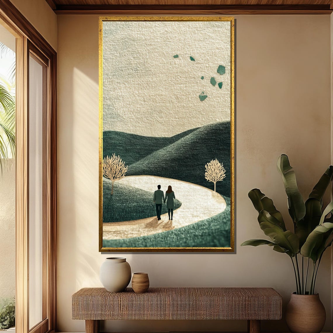 Minimalist Couple Walking Rolling Hills Path Modern Romance Poster - Image 4