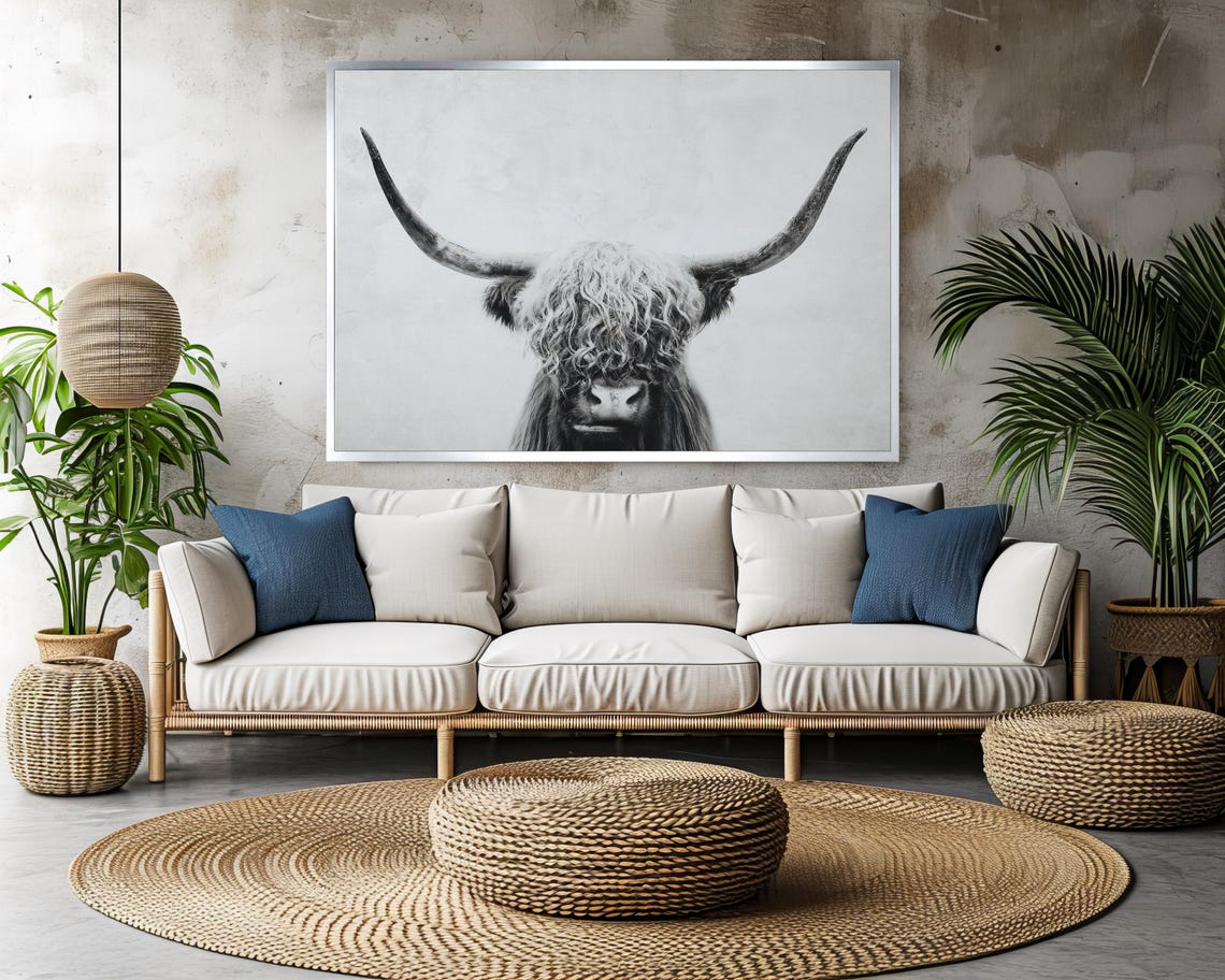 Highland Cow Monochrome Portrait Rustic Farmhouse Decor Poster - Image 3