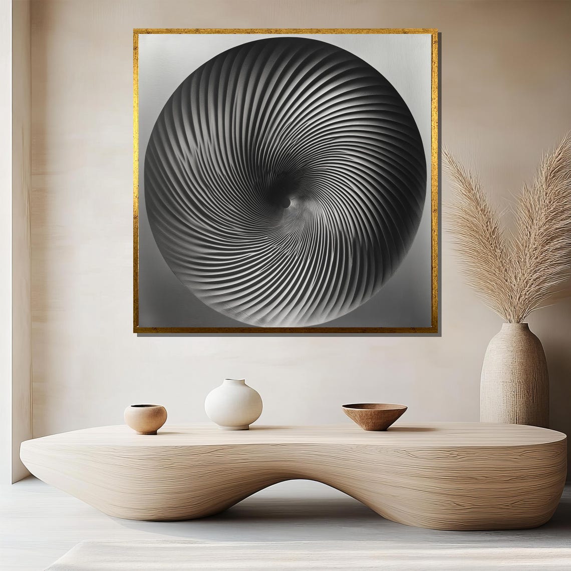 Black And White Spiral Abstract Painting Modern Minimalist Wall Art Geometric Home Decor Gift Idea